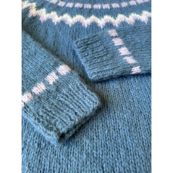 Vintage Handknit Fair Isle Wool Sweater Blue Lavender Cream Nordic Yoke medium - Picture 9 of 11